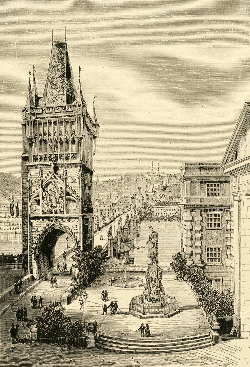Vista en Praga - La Torre del Puente, 1890 de Unbekannt