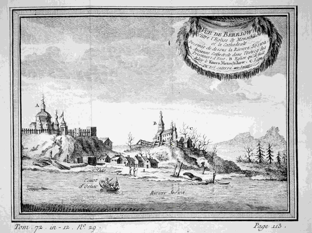 Vista de Beryozovo desde el río Sosva, 1770s de Unbekannt