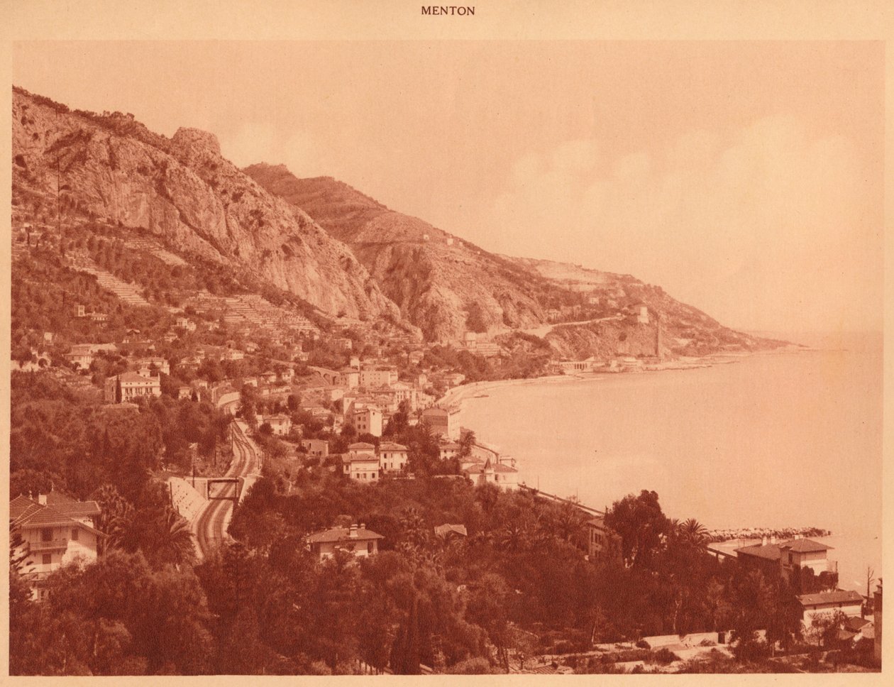Vista de Garavan y la frontera italiana, Menton, 1930 de Unbekannt