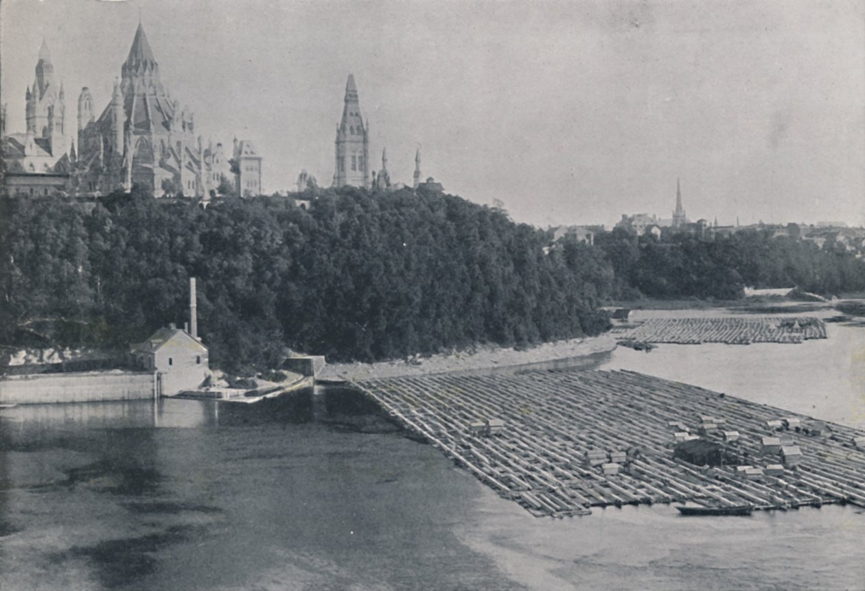 Vista de Ottawa, con balsas de troncos, 1924 de Unbekannt