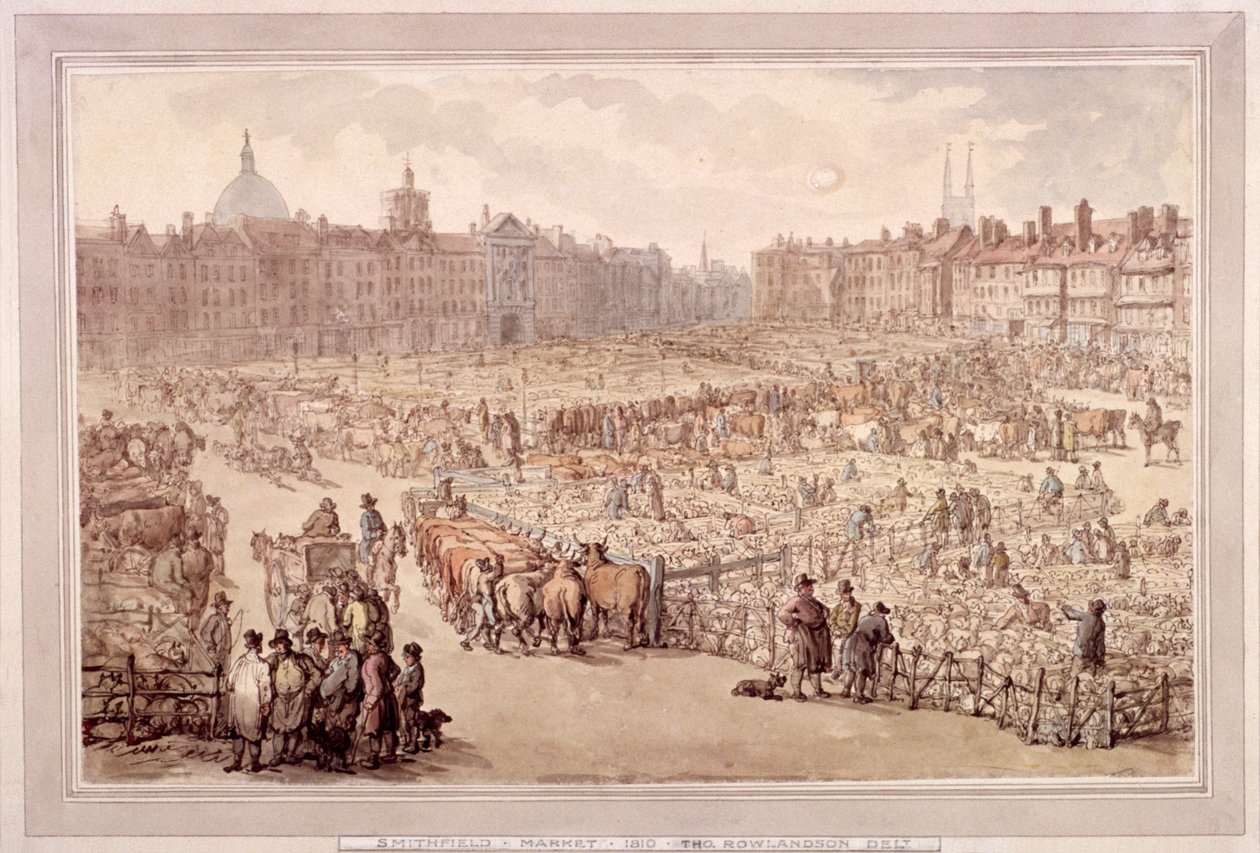 Vista del mercado de Smithfield, Londres, 1810 de Unbekannt