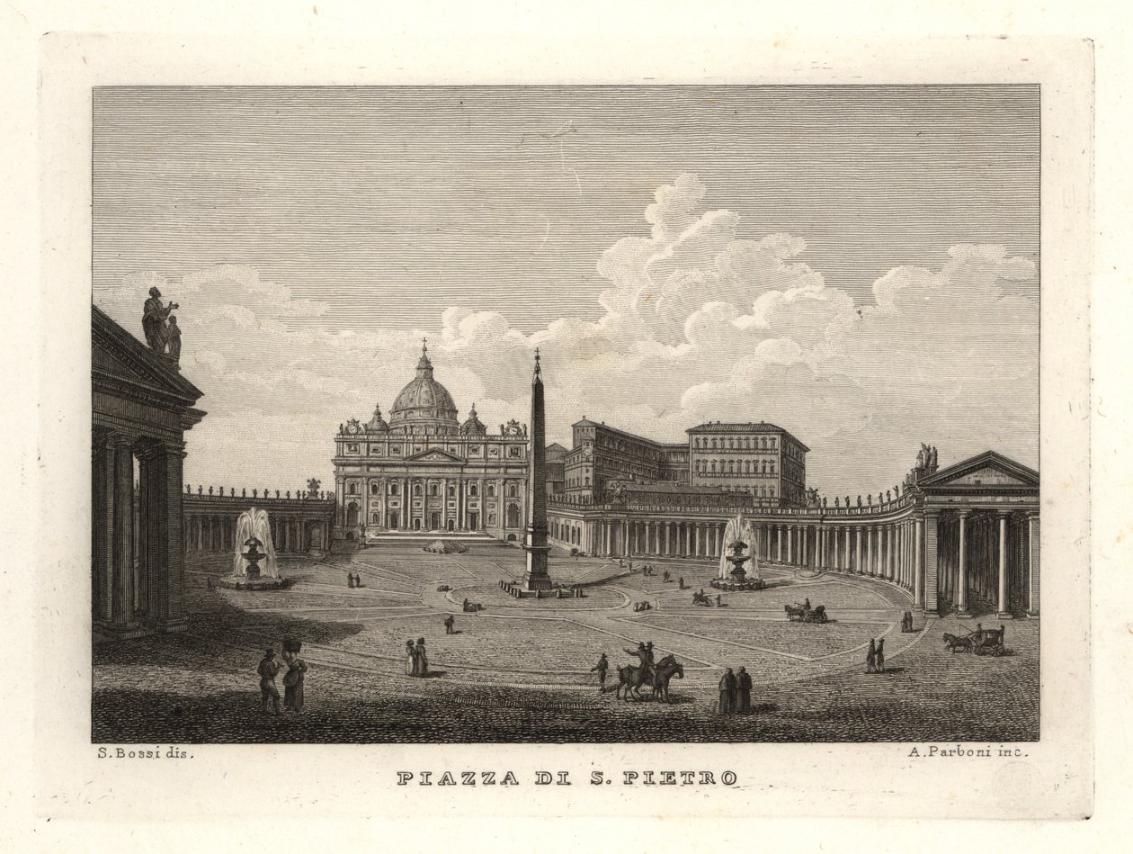 Vista de la Plaza de San Pedro, Piazza di S. Pietro, con la Basílica de San Pedro y el antiguo obelisco egipcio de Unbekannt