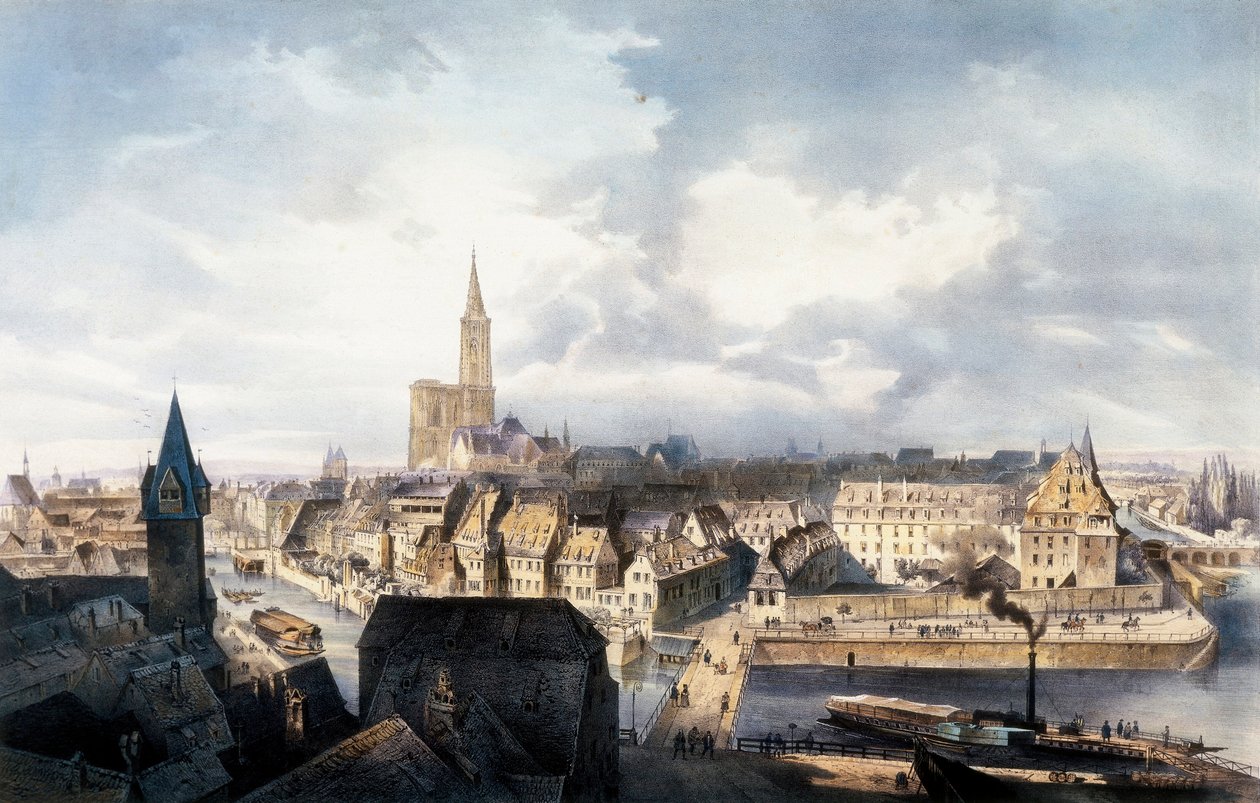 Vista de Estrasburgo (Francia) desde la torre de Saint Guillaume. Litografía en colores. de Unbekannt