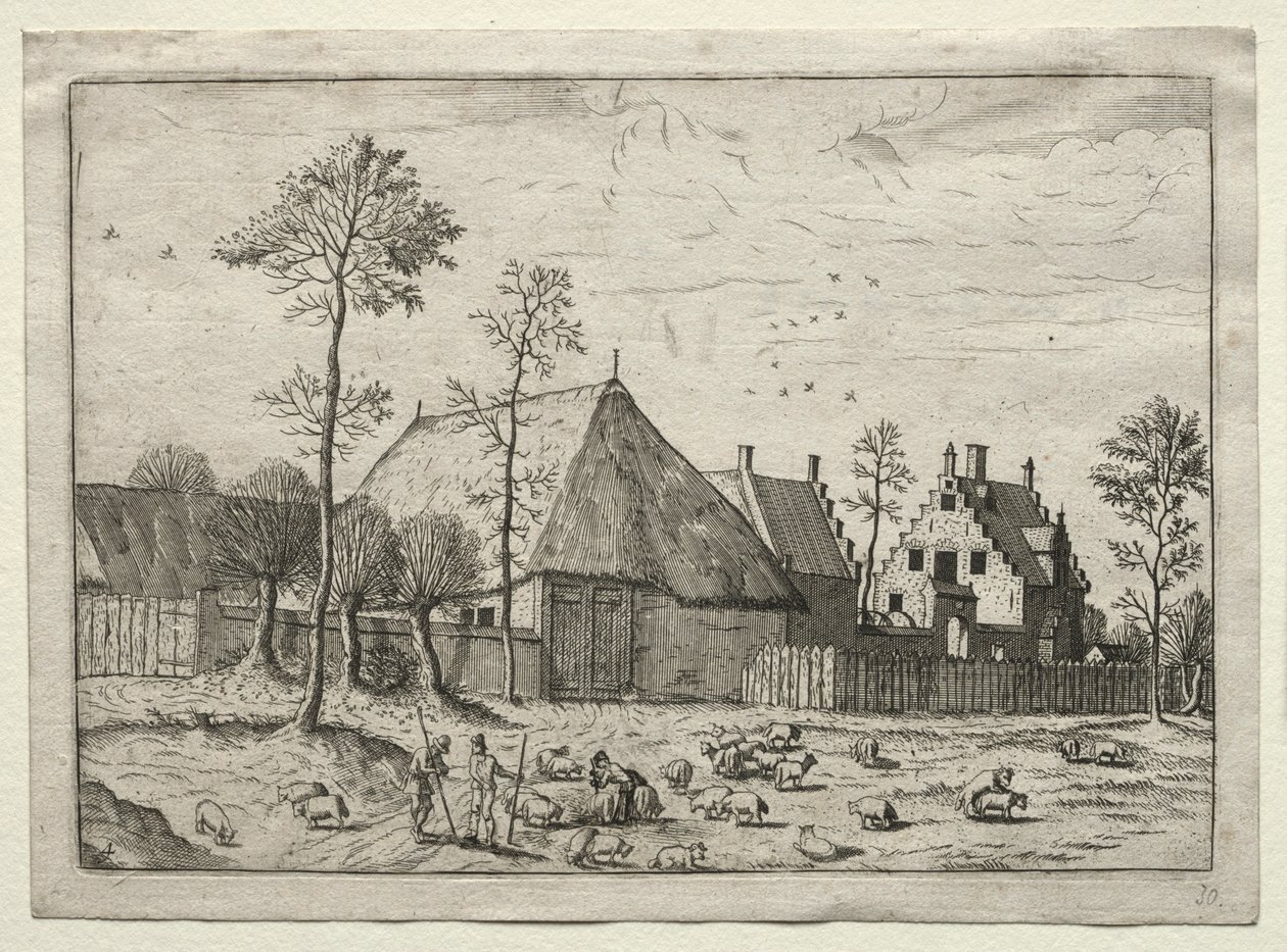 Vista de Pueblos en Brabante y Campine: Pastores con Rebaño, c. 1559 de Unbekannt