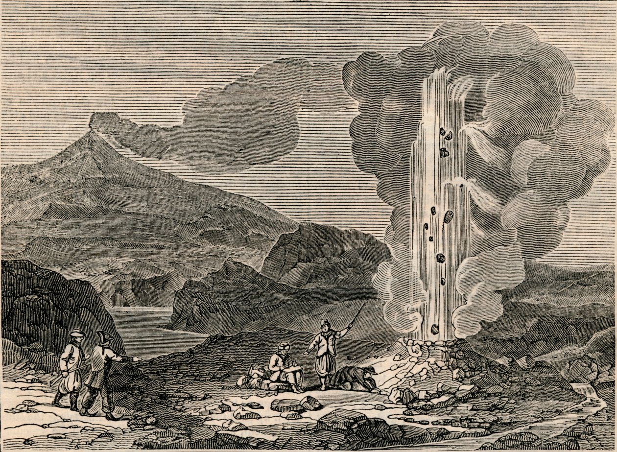 Vista de un géiser, o fuente termal, 7 de diciembre de 1833 de Unbekannt