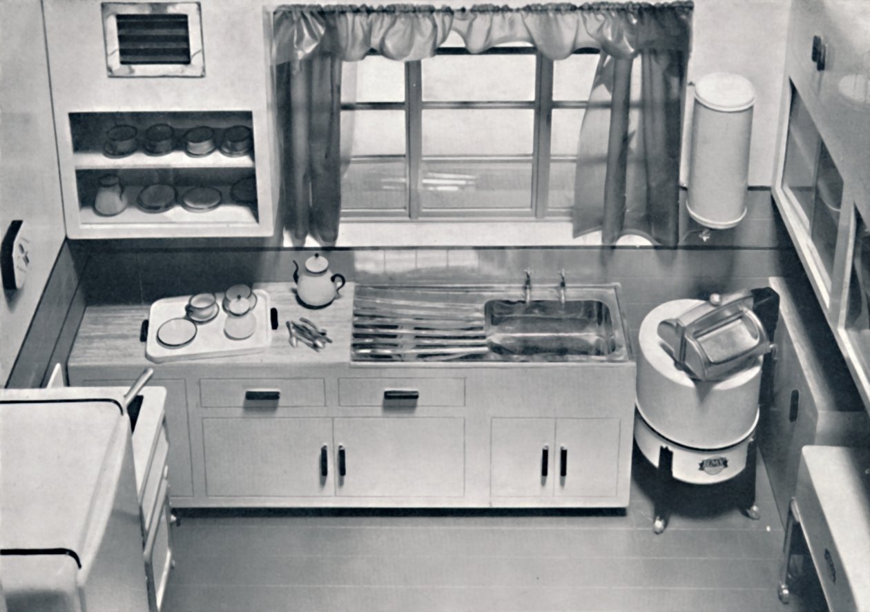 Vista de una cocina, diseñada por H.M.V. Household Appliances, 1938 de Unbekannt