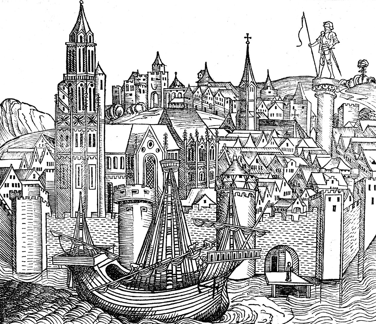 Vista de la ciudad fortificada, 1493 de Unbekannt