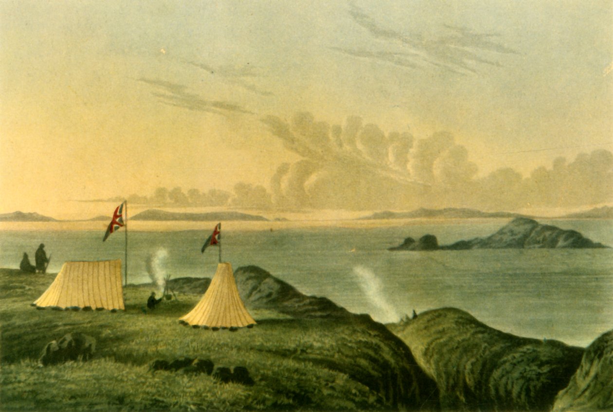 Vista del mar Ártico desde la desembocadura del río Copper Mine, medianoche, julio de 1821 de Unbekannt