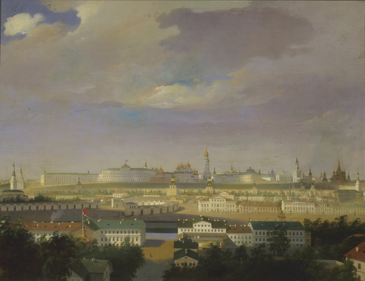 Vista del Kremlin de Moscú desde la plaza del pantano Bolotnaya, mediados del siglo XIX de Unbekannt
