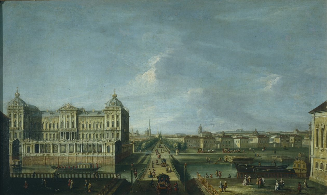 Vista de la avenida Nevsky y el Palacio Anichkov, segunda mitad del siglo XVIII de Unbekannt