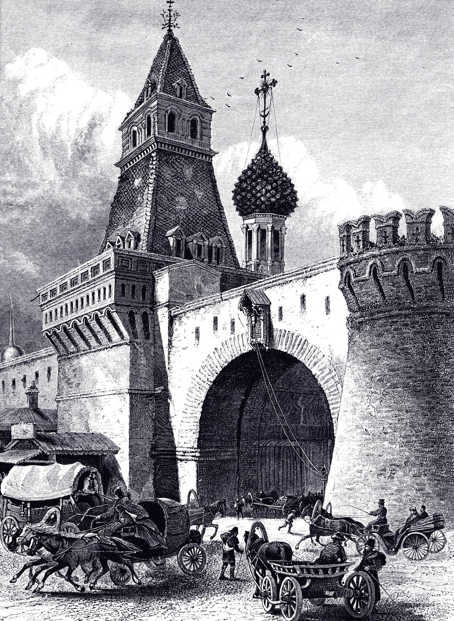 Vista de la Torre Nikolskaya y la Armería en Moscú, ca 1860 de Unbekannt