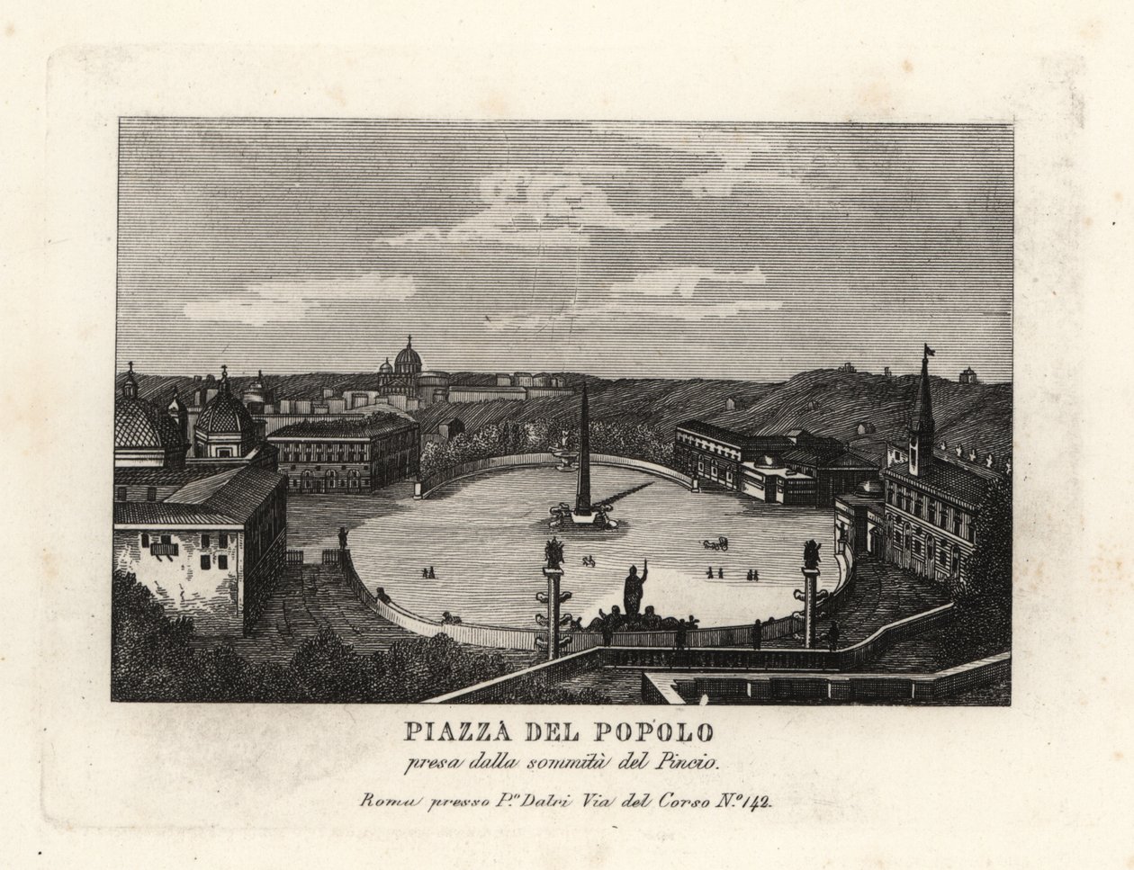 Vista de la Piazza del Popolo con un obelisco egipcio de Ramsés II desde Heliopolis, desde la cima del Monte Pincio, Roma de Unbekannt