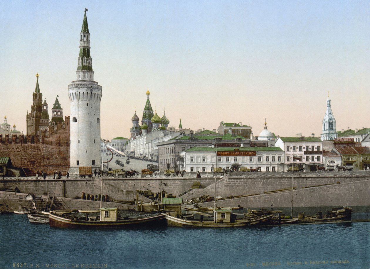 Vista de la pendiente de San Basilio, vista desde el río Moskva, Moscú, Rusia, c. 1890-c. 1905 de Unbekannt