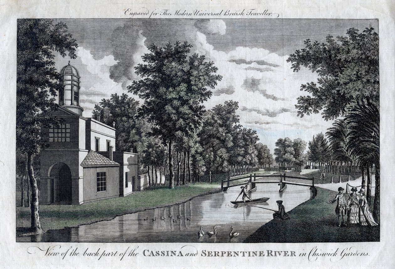 Vista de la parte trasera de la Cassina y el río Serpentine en los jardines de Chiswick, Londres de Unbekannt
