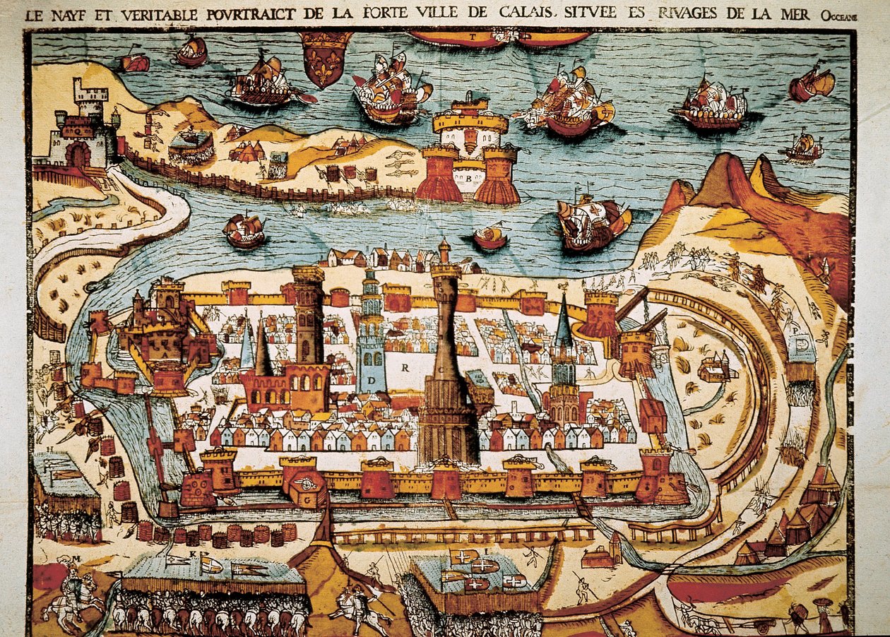 Vista de la ciudad de Calais en 1538. Xilografía de Unbekannt