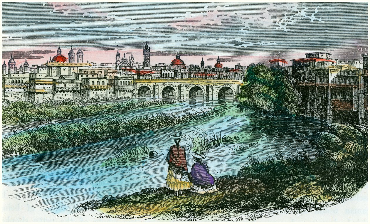 Vista de la ciudad de Lima, la capital de Perú, desde el río Rímac, c1875 de Unbekannt