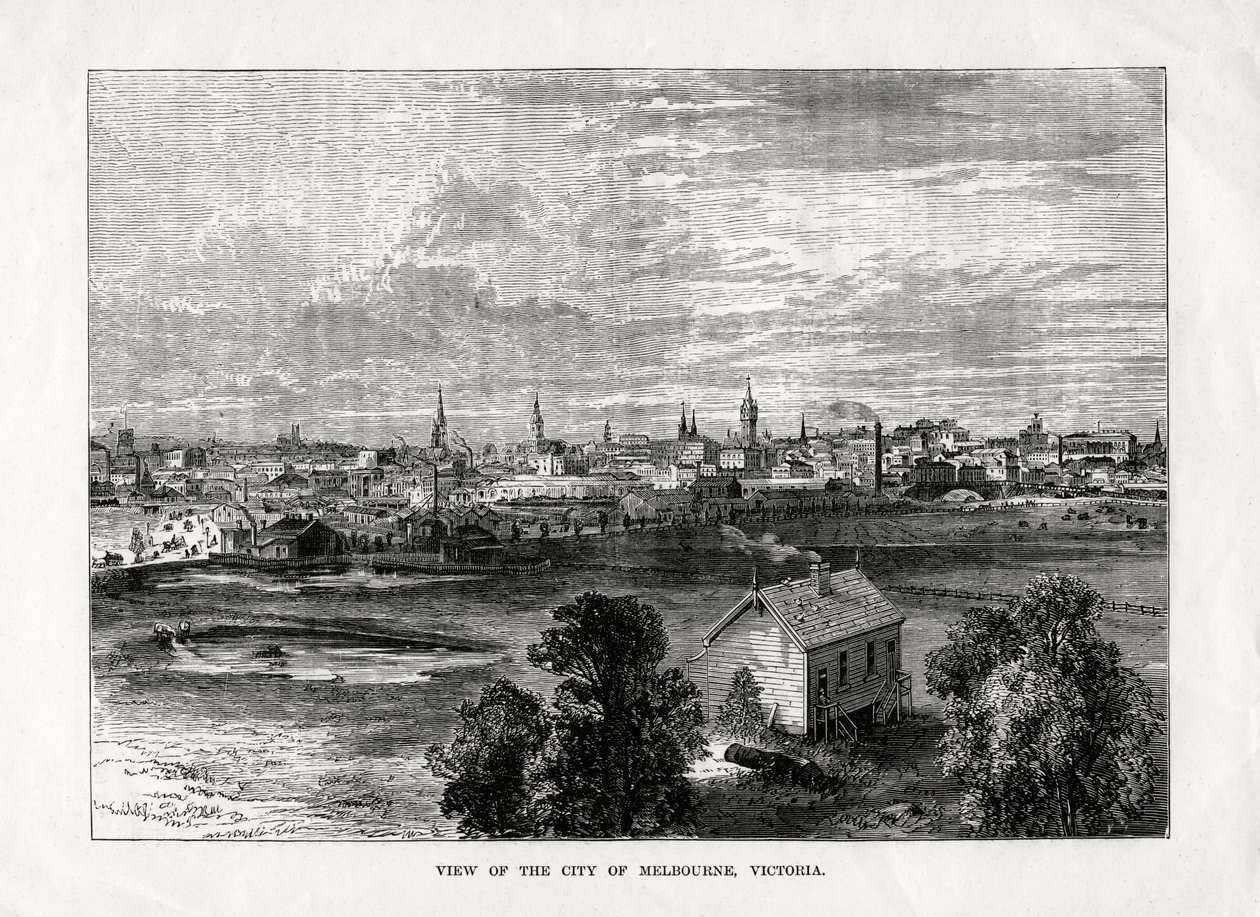 Vista de la ciudad de Melbourne, Victoria, Australia, 1877 de Unbekannt