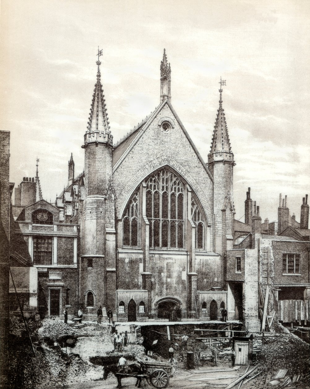 Vista del extremo este de Guildhall y la Antigua Biblioteca, Ciudad de Londres, 1886 de Unbekannt
