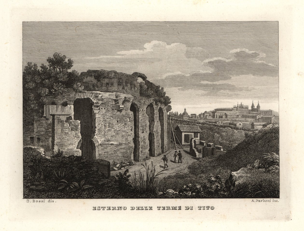 Vista del exterior de las Termas de Tito, Terme di Tito de Unbekannt