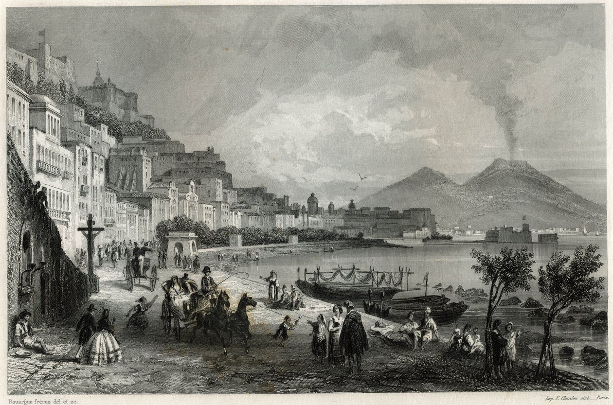 Vista del puerto y la ciudad de Nápoles en el siglo XIX, en el libro sobre el Mediterráneo de Louis Enault de Unbekannt