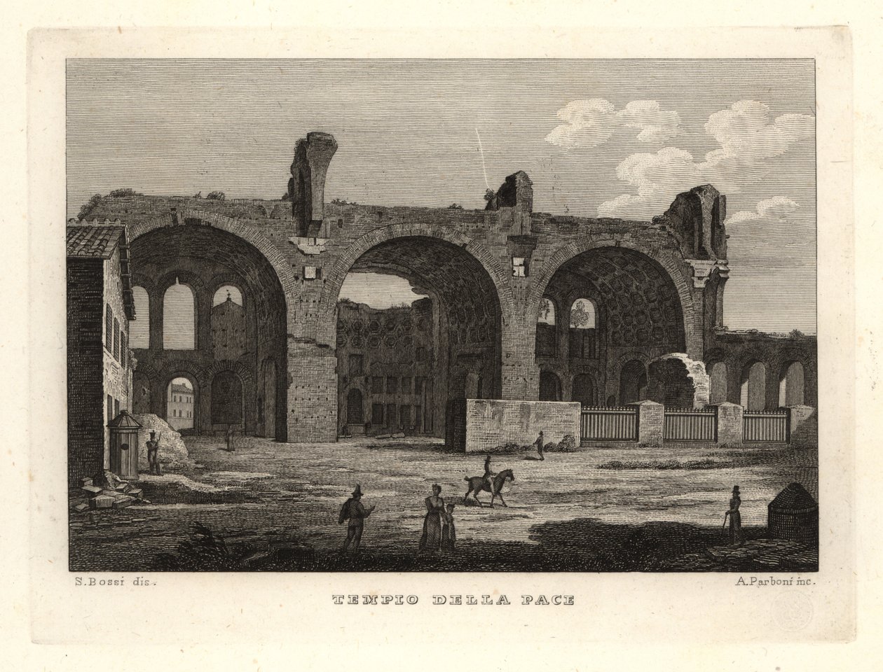 Vista de las ruinas del Templo de la Paz o el Foro de Vespasiano, Tempio della Pace, Roma de Unbekannt