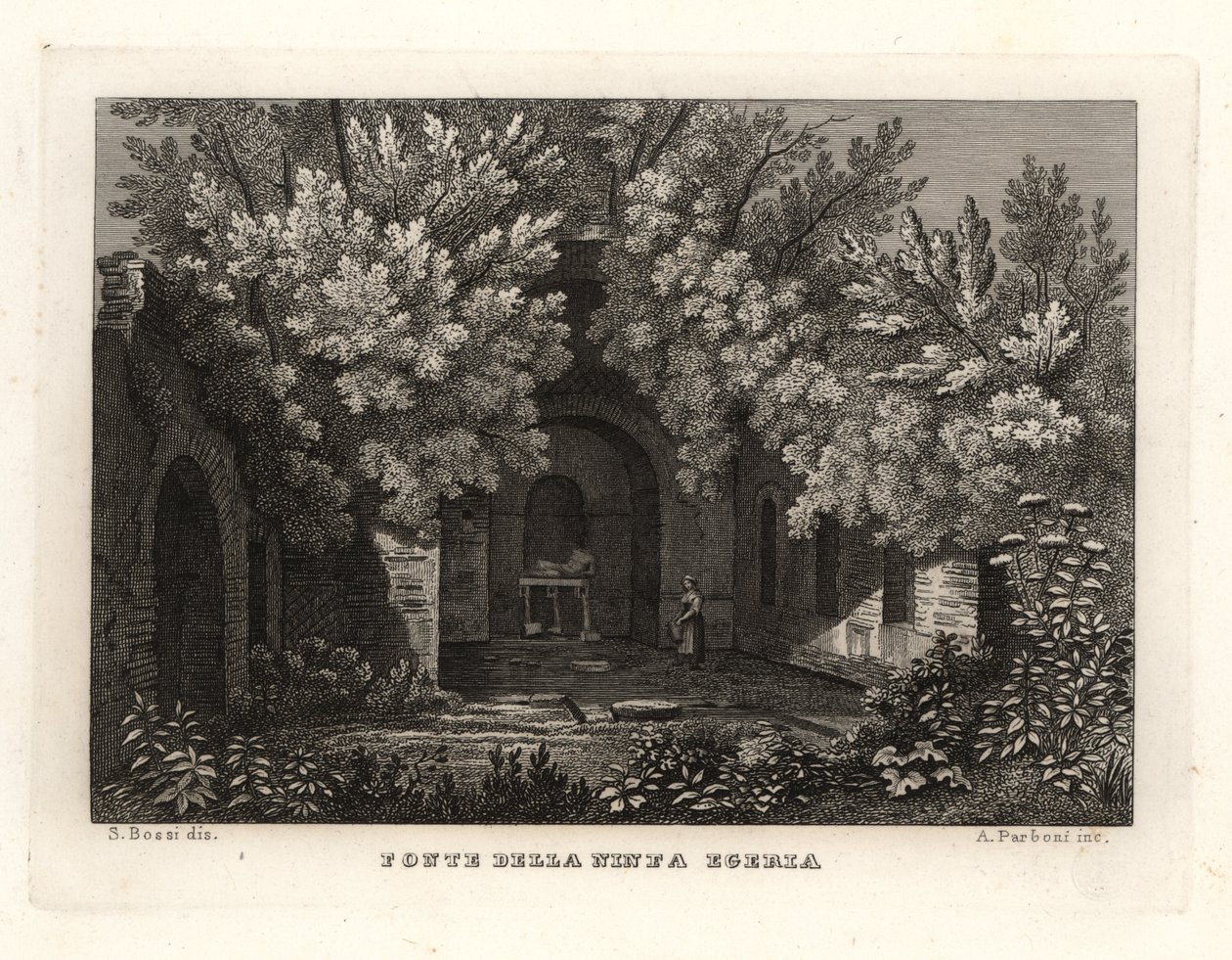 Vista del manantial de la ninfa Egeria, Fonte della Ninfa Egeria, Parco Cafarella, Roma de Unbekannt