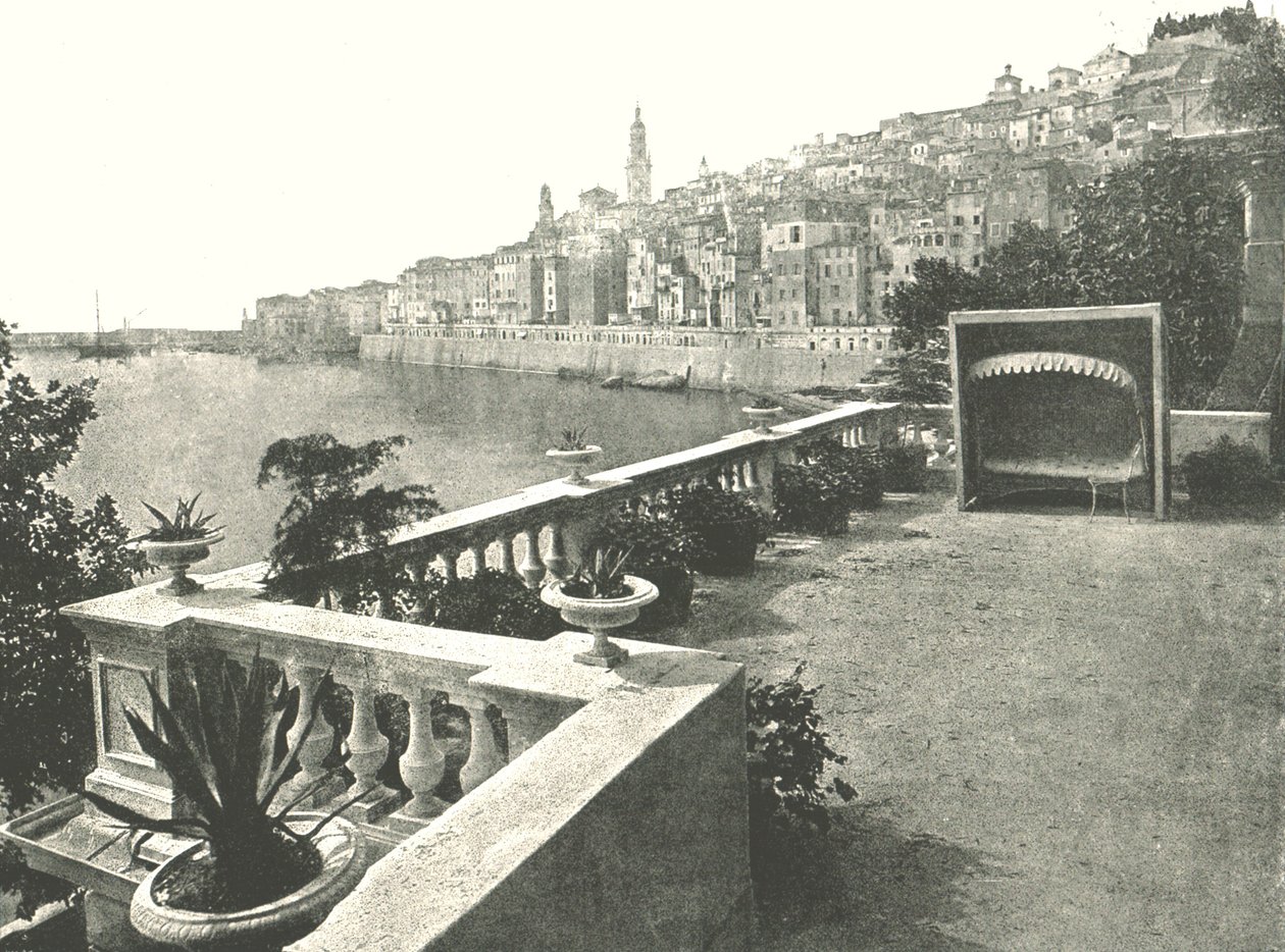 Vista de la ciudad desde la bahía, Menton, Francia, 1895 de Unbekannt