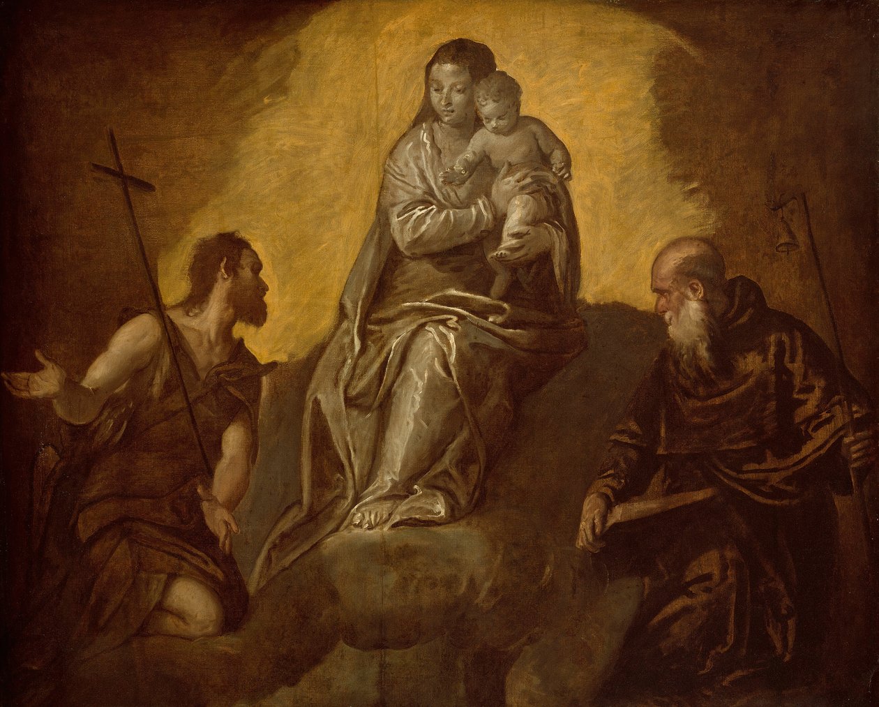 Virgen y Niño con los santos Juan Bautista y Antonio Abad, 1575-1625 de Unbekannt
