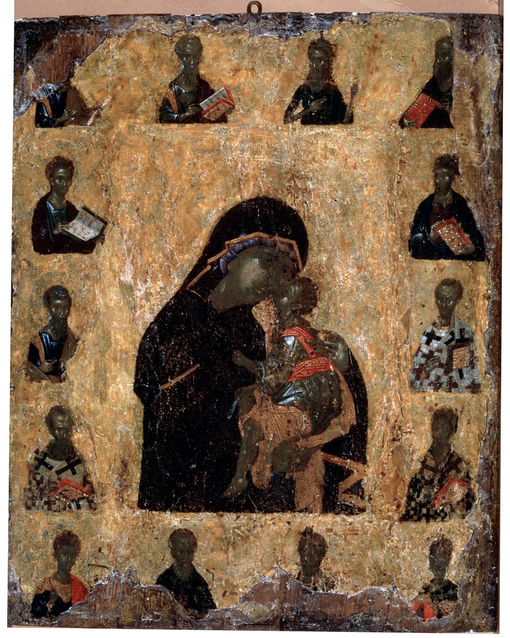 Virgen de la Ternura con los Santos La Virgen Eleusa, icono bizantino, siglo XIV de Unbekannt