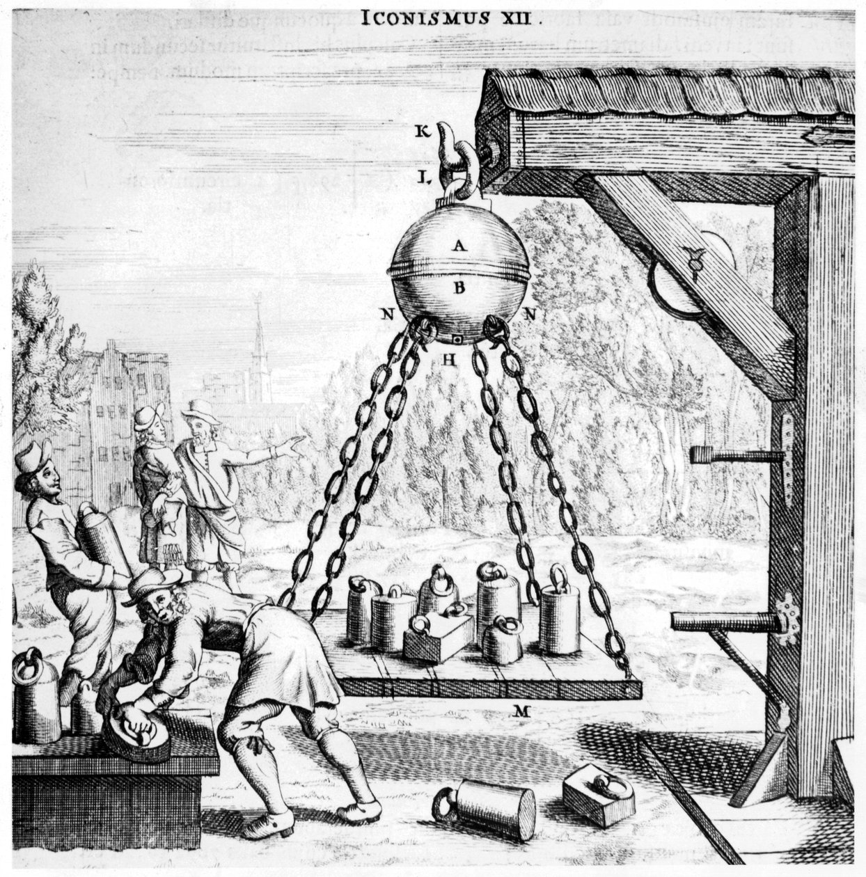 Demostración de Von Guericke del poder de la presión del aire, 1672 de Unbekannt