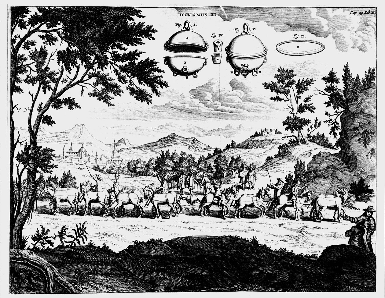 Demostración de Von Guericke de la fuerza de la presión del aire de Unbekannt