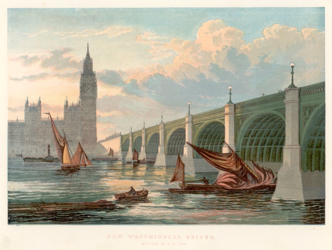 Puente de Westminster, Londres, visto desde la orilla sur del Támesis, 1858 de Unbekannt