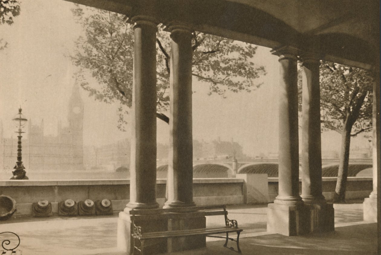 Puente de Westminster y Big Ben desde la terraza del Hospital St. Thomas, c1935 de Unbekannt