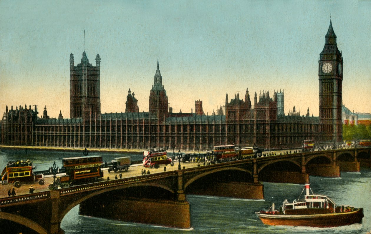 Puente de Westminster y las Casas del Parlamento, Londres, c. 1910 de Unbekannt