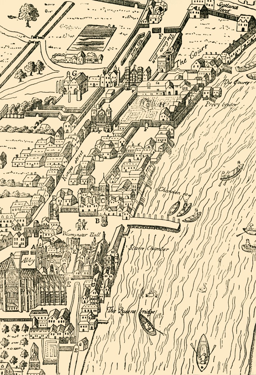 Whitehall y Westminster. Del Mapa de Aggas, 1881 de Unbekannt