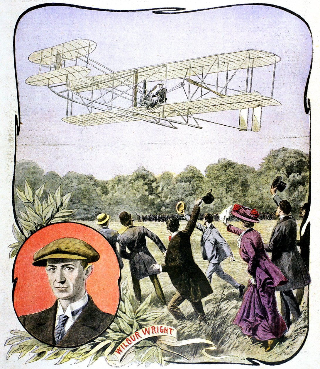Primer vuelo de Wilbur Wright en Europa en el hipódromo de Hanaudieres cerca de Le Mans, Francia, 1908 de Unbekannt