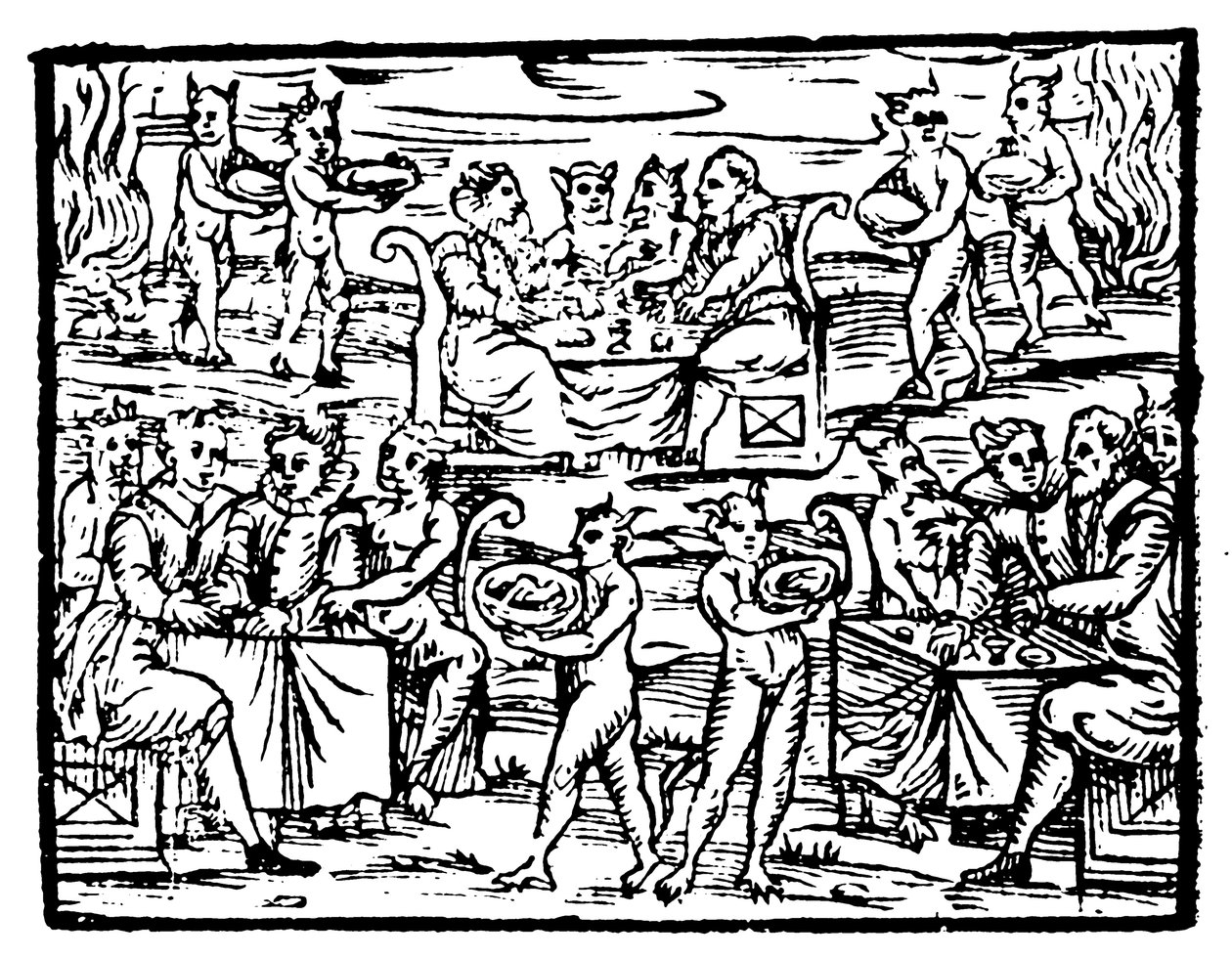 Brujas y hechiceros festejando en el Sabbath, 1608 de Unbekannt