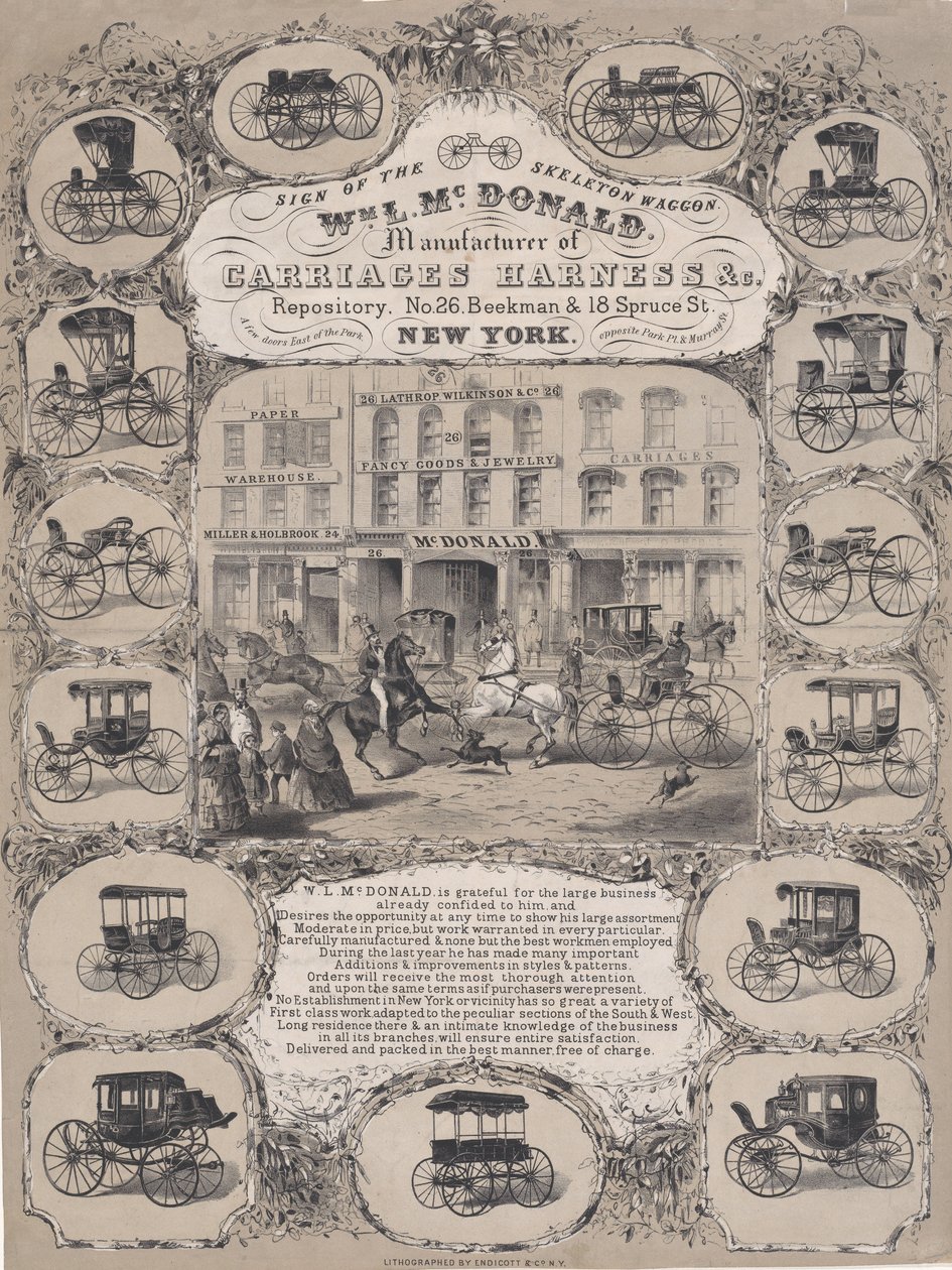 Wm. L. McDonald, Fabricantes de Arneses para Carruajes & Co. Repositorio, No. 26 Beekman & 1..., 1852-86 de Unbekannt