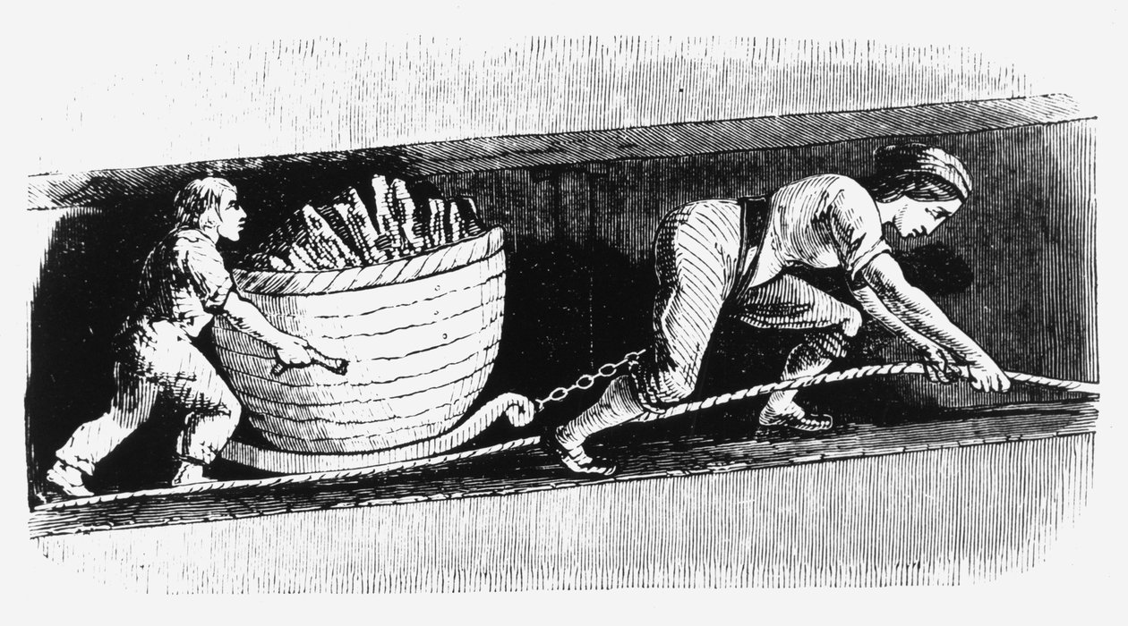 Mujer y niño dibujando una corve con 3-4 cwt de carbón, Bolton, Lancashire, 1848 de Unbekannt