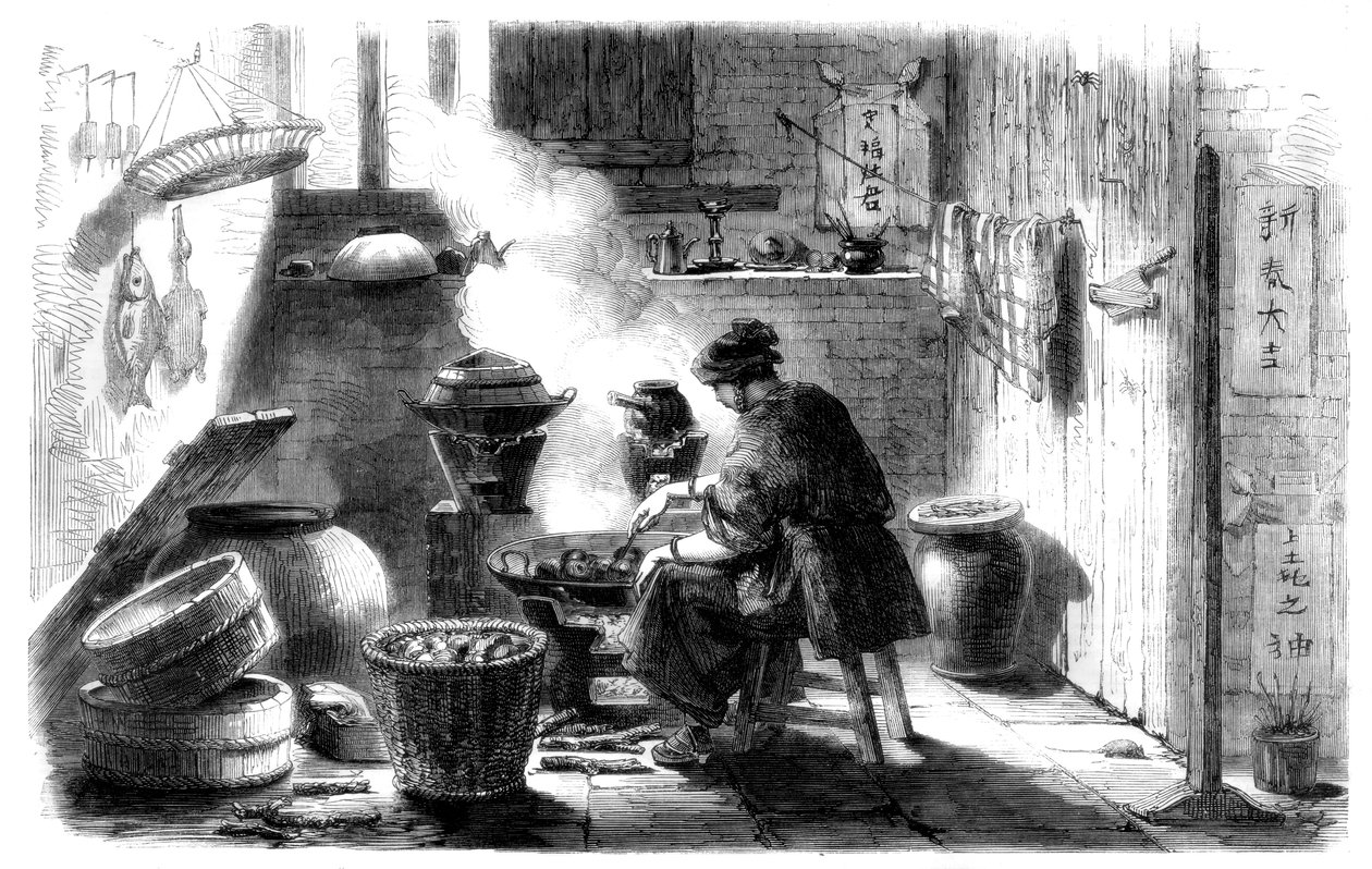 Mujer preparando pasteles para el Año Nuevo Chino, 1861 de Unbekannt