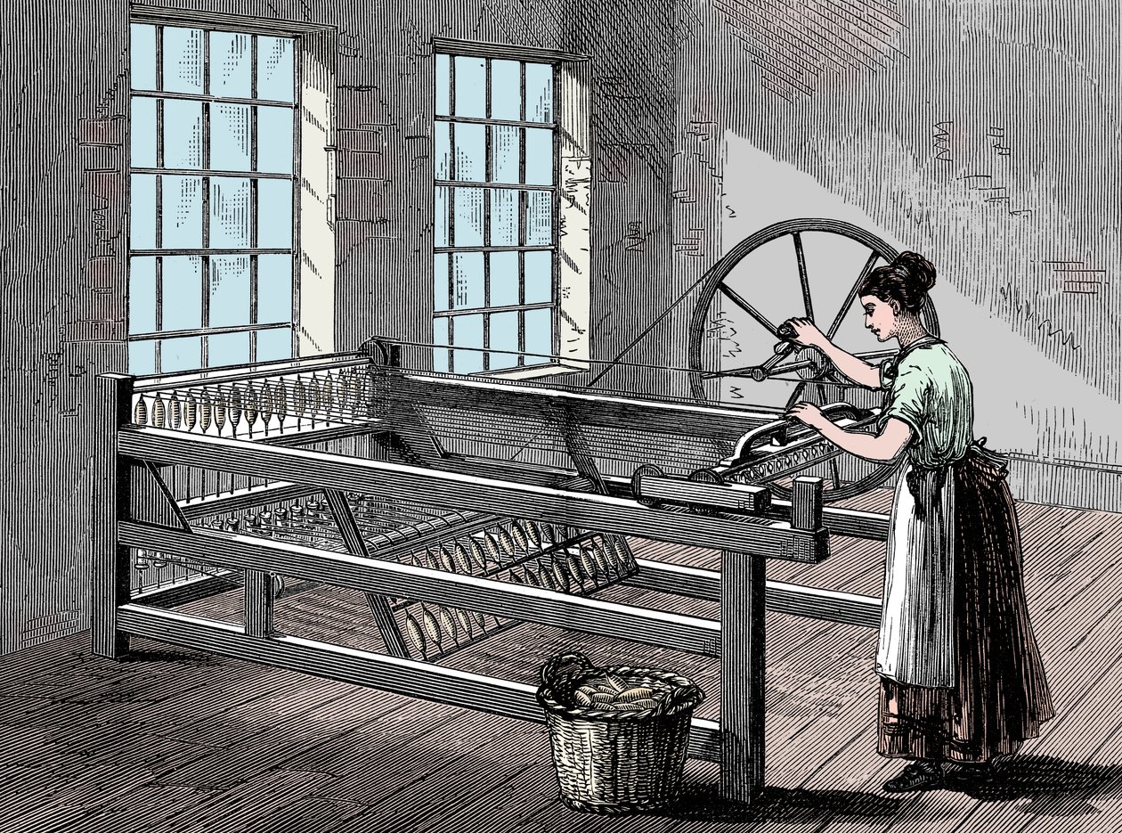 Mujer usando una Spinning Jenny, c1880 de Unbekannt