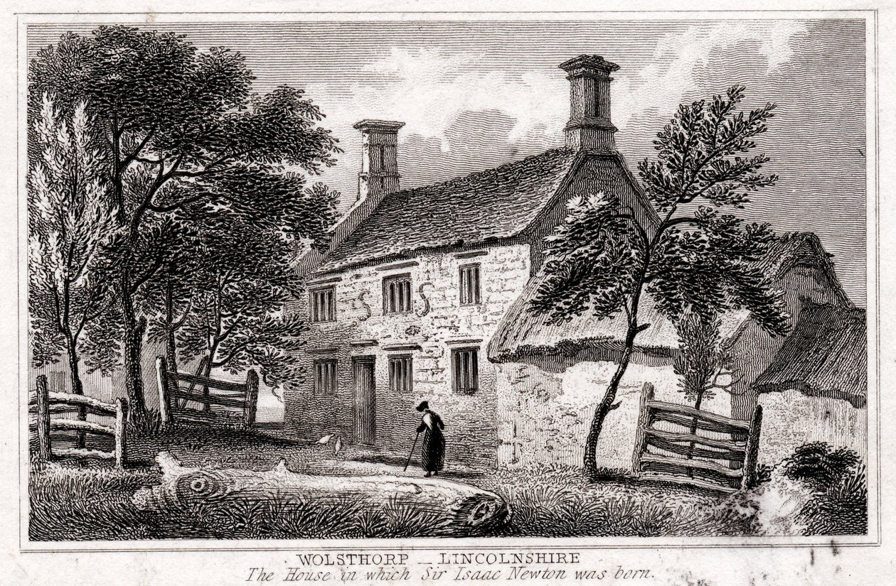 Woolsthorpe Manor, cerca de Grantham, Lincolnshire, lugar de nacimiento de Sir Isaac Newton, principios del siglo XIX de Unbekannt