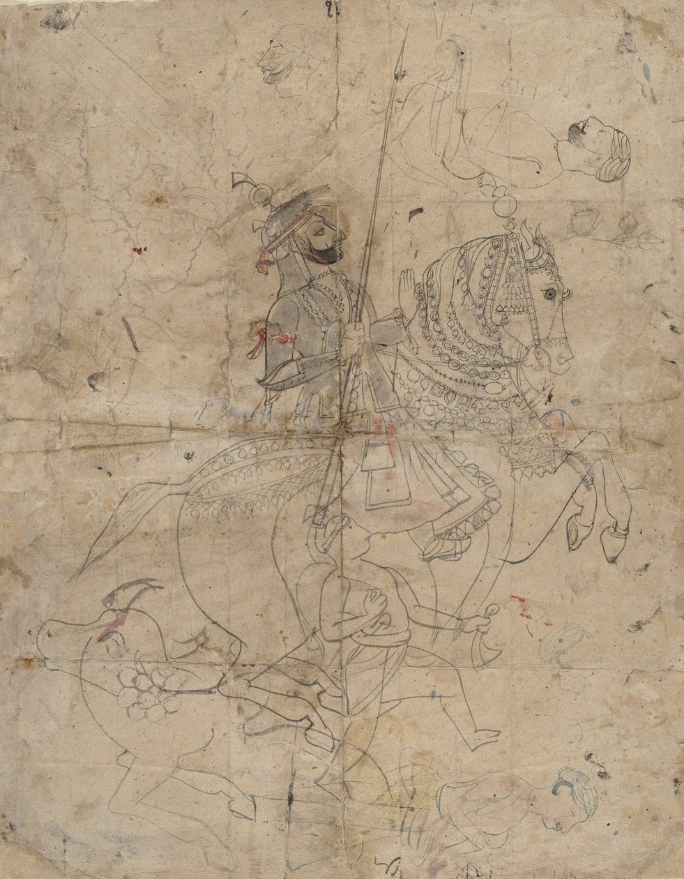 Adoración de Brijnathji y Svamini recto, Retrato ecuestre verso, ca. 1800 de Unbekannt