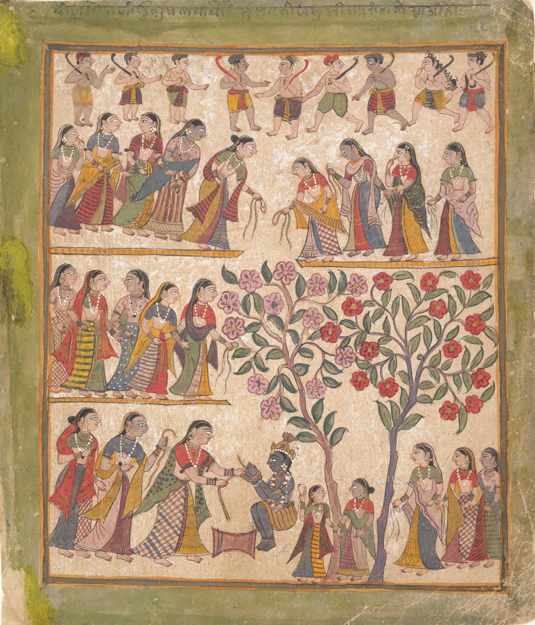 Yashoda ata las manos de Krishna: Página de un manuscrito disperso del Bhagavata Purana de Unbekannt