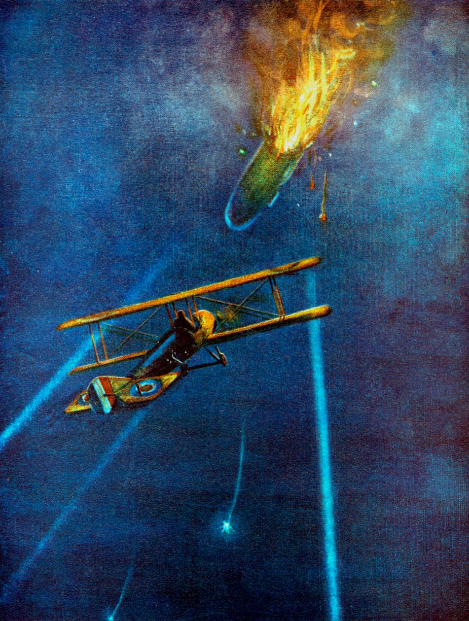 Dirigible Zeppelin derribado en Cuffley, cerca de Enfield, durante un bombardeo en Londres, 1916 de Unbekannt