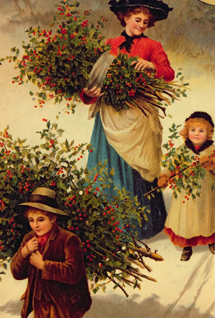 Llevando a casa el acebo de Navidad, victoriano (ilustración de libro) de Unbekannt Unbekannt