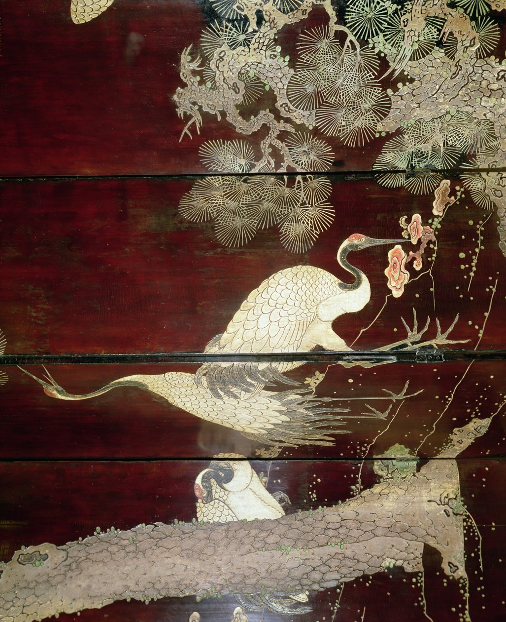 (detalle) de una pantalla de Coromandel mostrando garzas, 1619 (laca) de Unbekannt Unbekannt