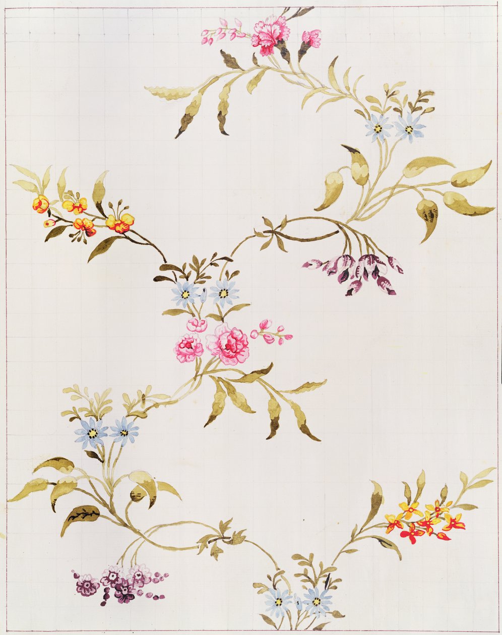 Diseño floral de claveles y rosas para un material de seda a ser tejido en Spitalfields, por Anna Maria Garthwaite (1690-1763), 1744 de Unbekannt Unbekannt