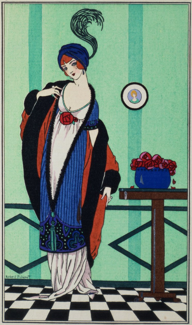 Abrigo de piel con túnica de muselina de `Costumes Parisiens por Robert Pichenot, 1913 de Unbekannt Unbekannt