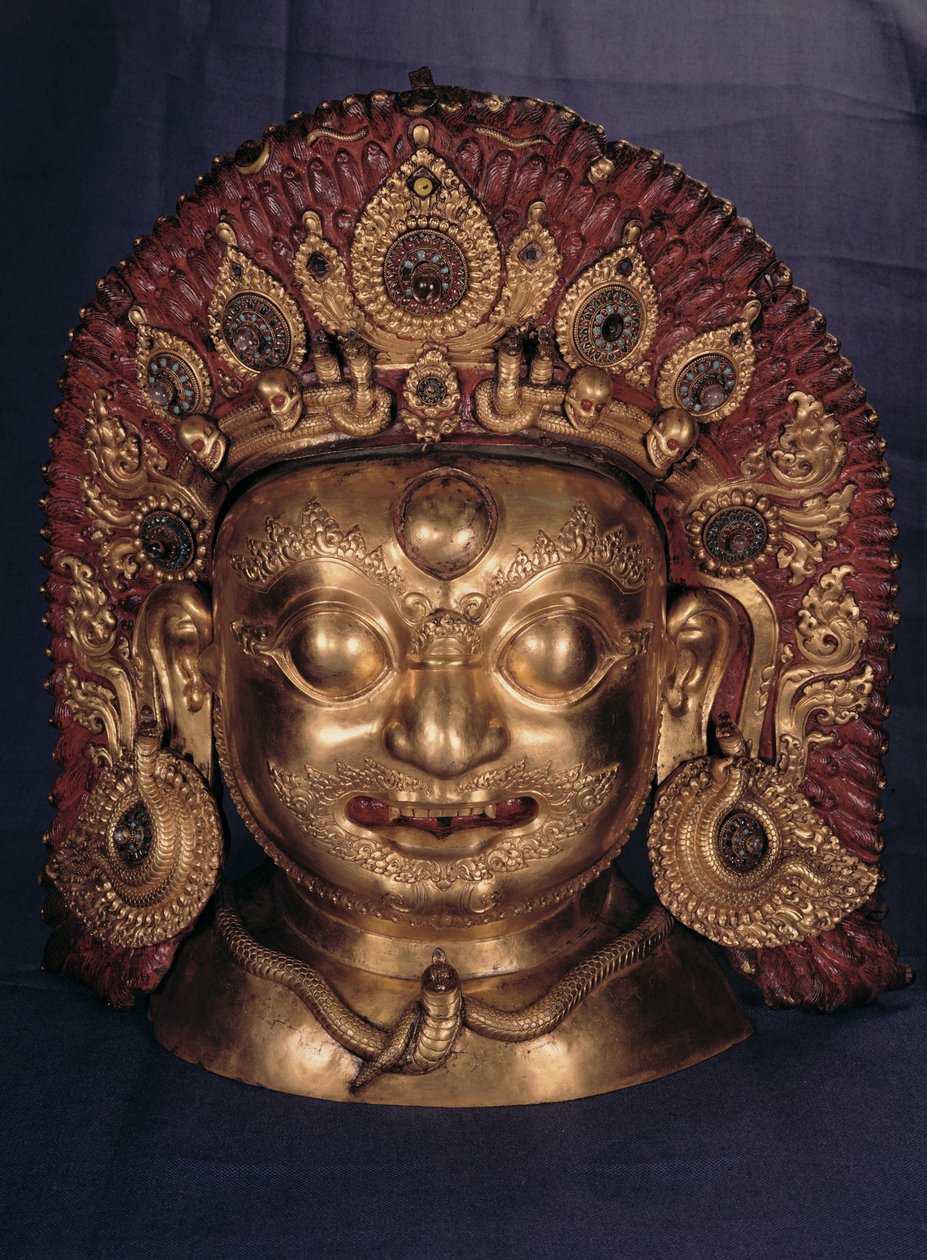 Cabeza de Bhairava, finales del siglo XVII (cobre repujado, pintado y dorado) de Unbekannt Unbekannt